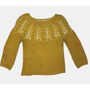 YELLOW Open Crochet Knit Sweater Long Sleeve Top Small